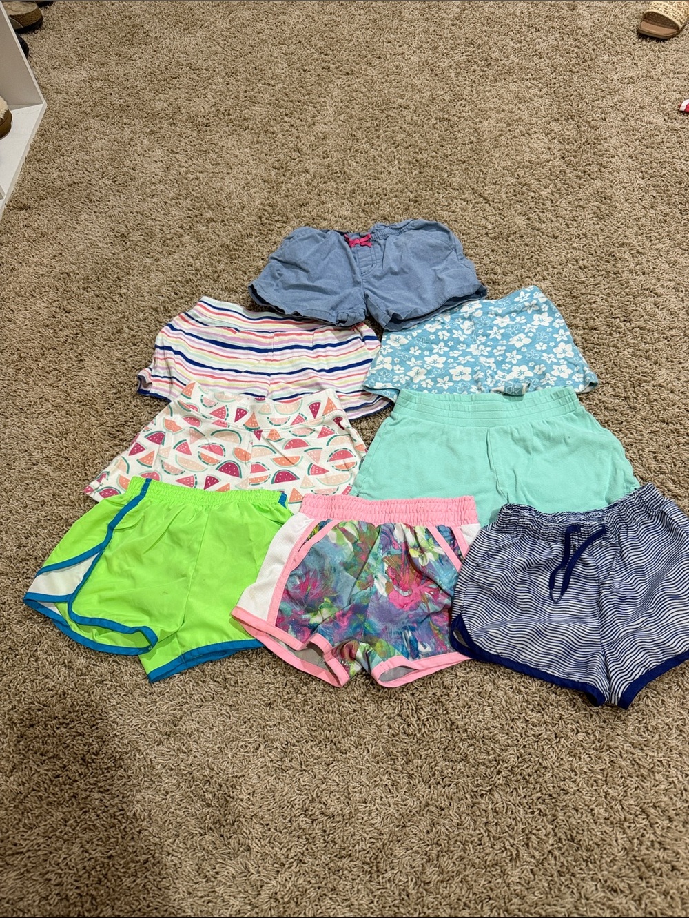 Kids' Assorted Printed & Solid Shorts - Mint, Neon Green, Pink, Blue